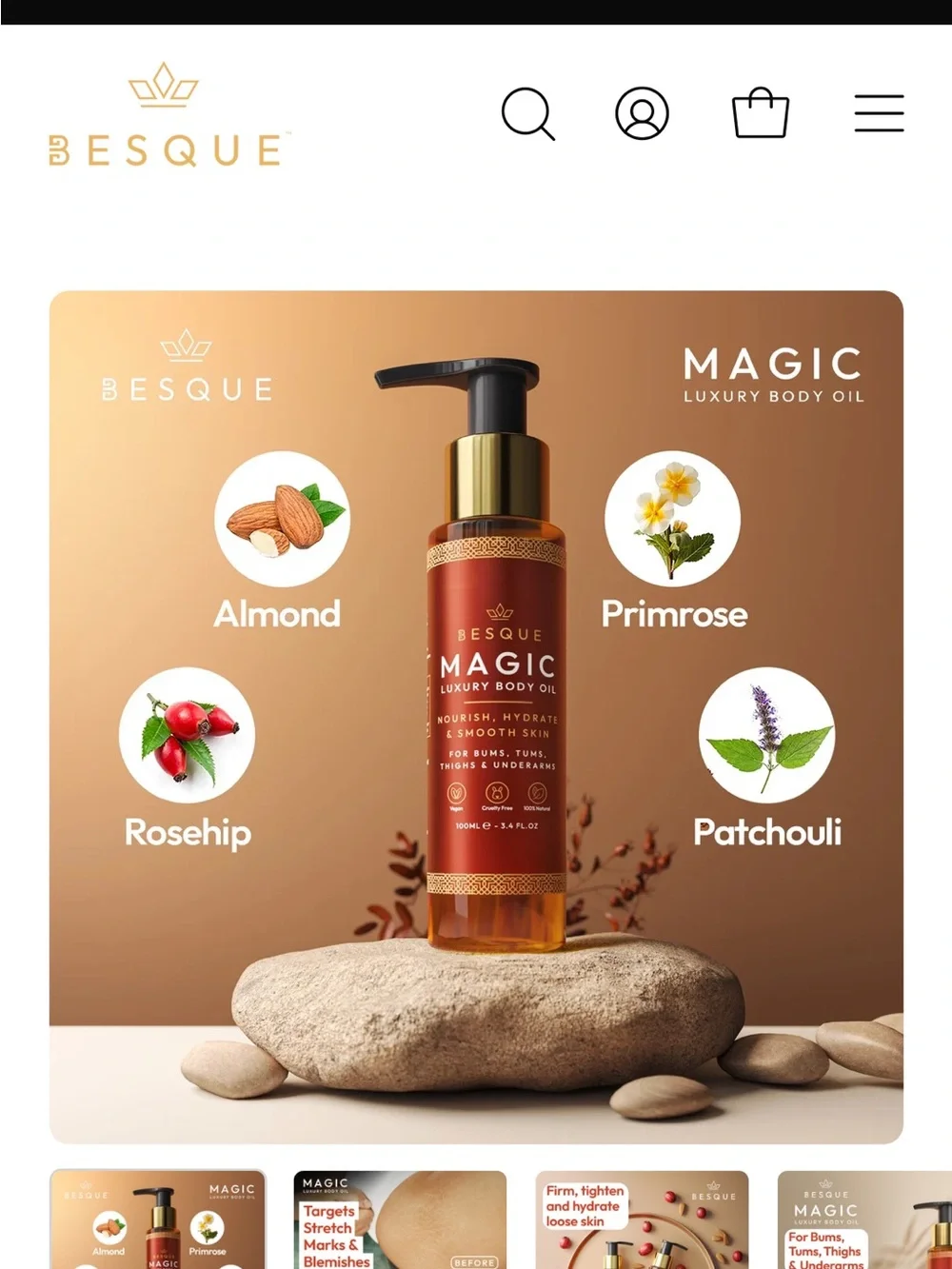 Besque Magic Luxury Body Oil - Nourishing Almond & Patchouli (Brown)